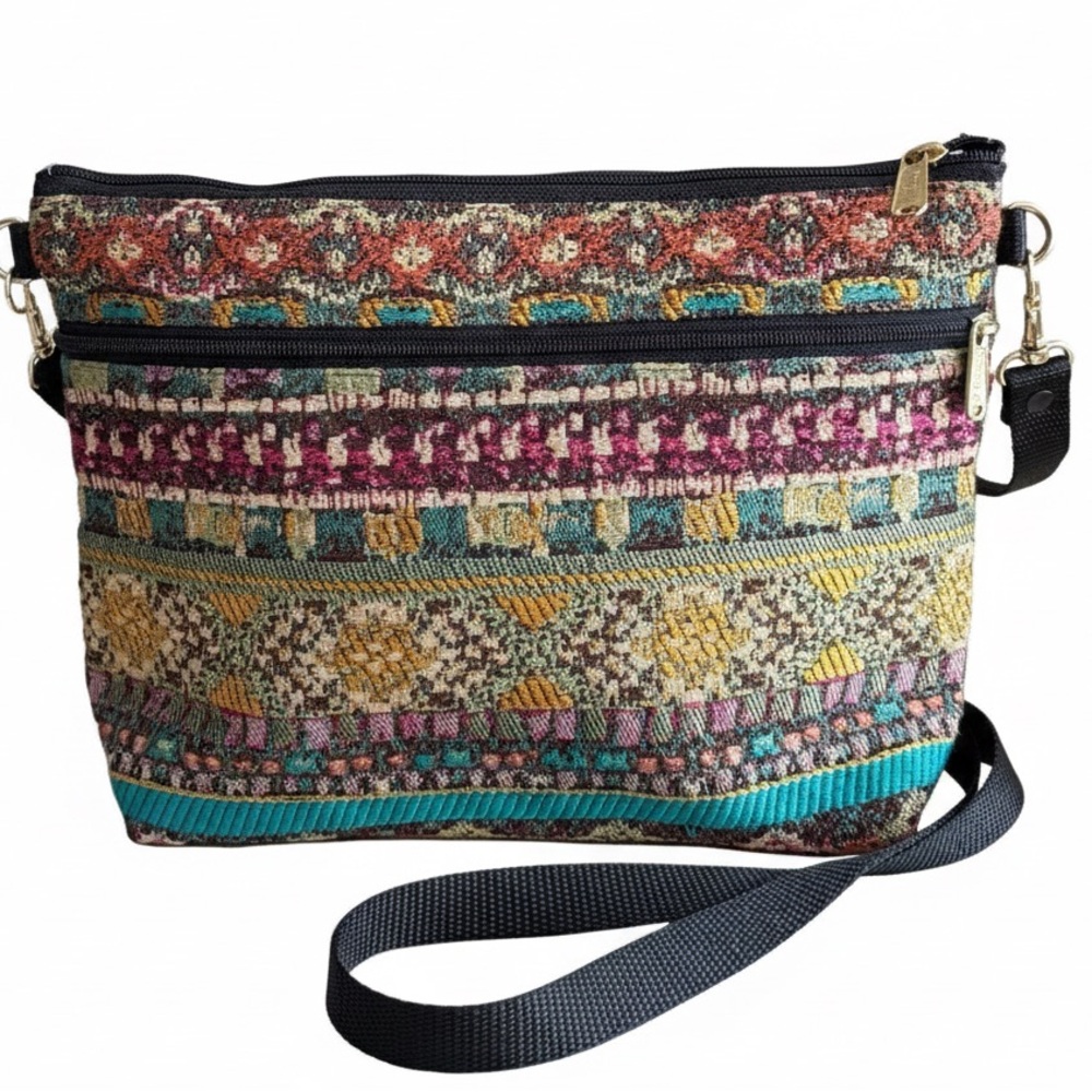 Danny K Boho Tapestry Crossbody Shoulder Bag Multicolor Made in USA Artisan Folk - Picture 2 of 16